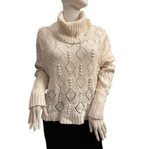 Loft Wool Blend Women's Turtleneck Wool Blend Cream Sweater Size Large
